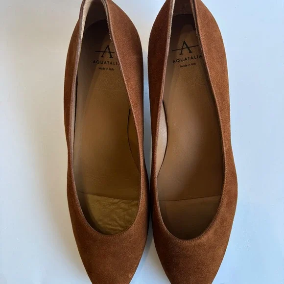 Aquatalia Women's 9 Pasha Suede‎ Pumps Waterproof Heel Brown Made in Italy 1.8" - Picture 6 of 14